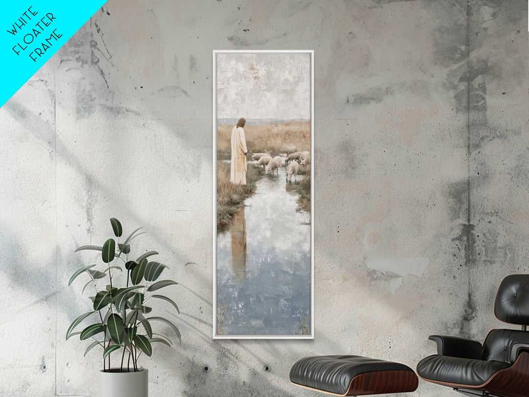 Pasture of Gentle Faith | Framed Canvas Print | Christian Wall Art | Jesus Painting | Narrow Art | Christian Art Canvas | Christmas Art | C