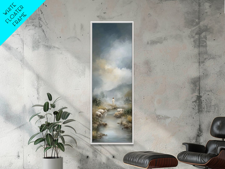 Shepherd’s Living Waters, Framed Canvas Print, Christian Art Canvas, Jesus Painting, Christian Wall Art, Tall Skinny Art Print, Christian D