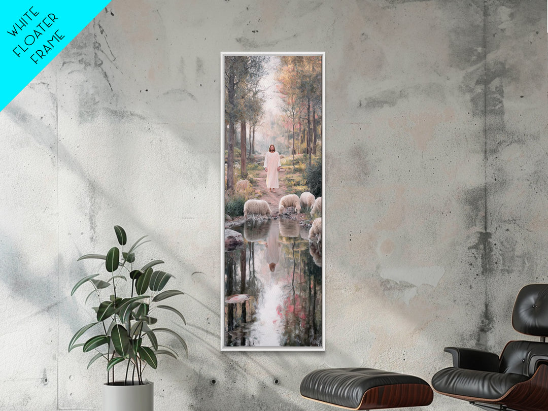 Forest Path Savior | Framed Canvas Print | Christian Art Canvas | Jesus Painting | Christian Wall Art | Tall Skinny Art Print | Christian C
