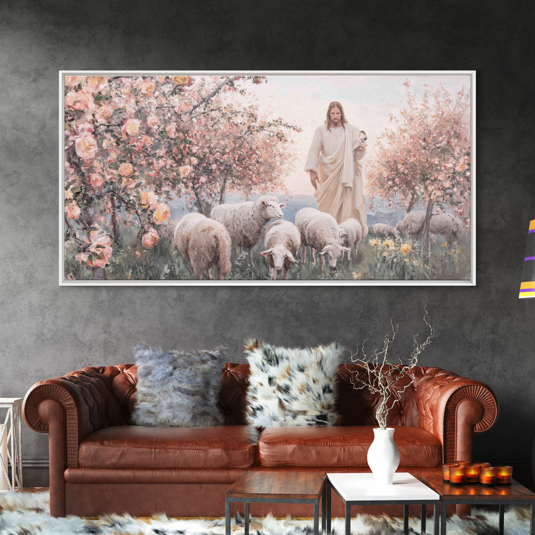 Shepherd Of Blossoms – Framed Canvas Print – Christian Wall Art – Jesus Painting – Christian Art Canvas – Christian Christmas Art
