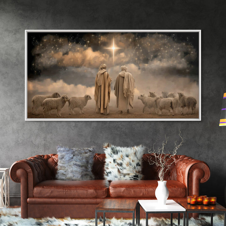 Guiding Star Night – Framed Canvas Print – Christian Wall Art – Christmas Art – Christian Art Canvas – Jesus Christmas Art – Christian Deco