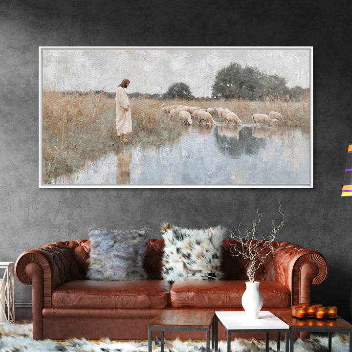 Gentle Shepherd Light – Framed Canvas Print – Christian Wall Art – Jesus Painting – Christian Art Canvas – Pastoral Scenery – Christian Chr