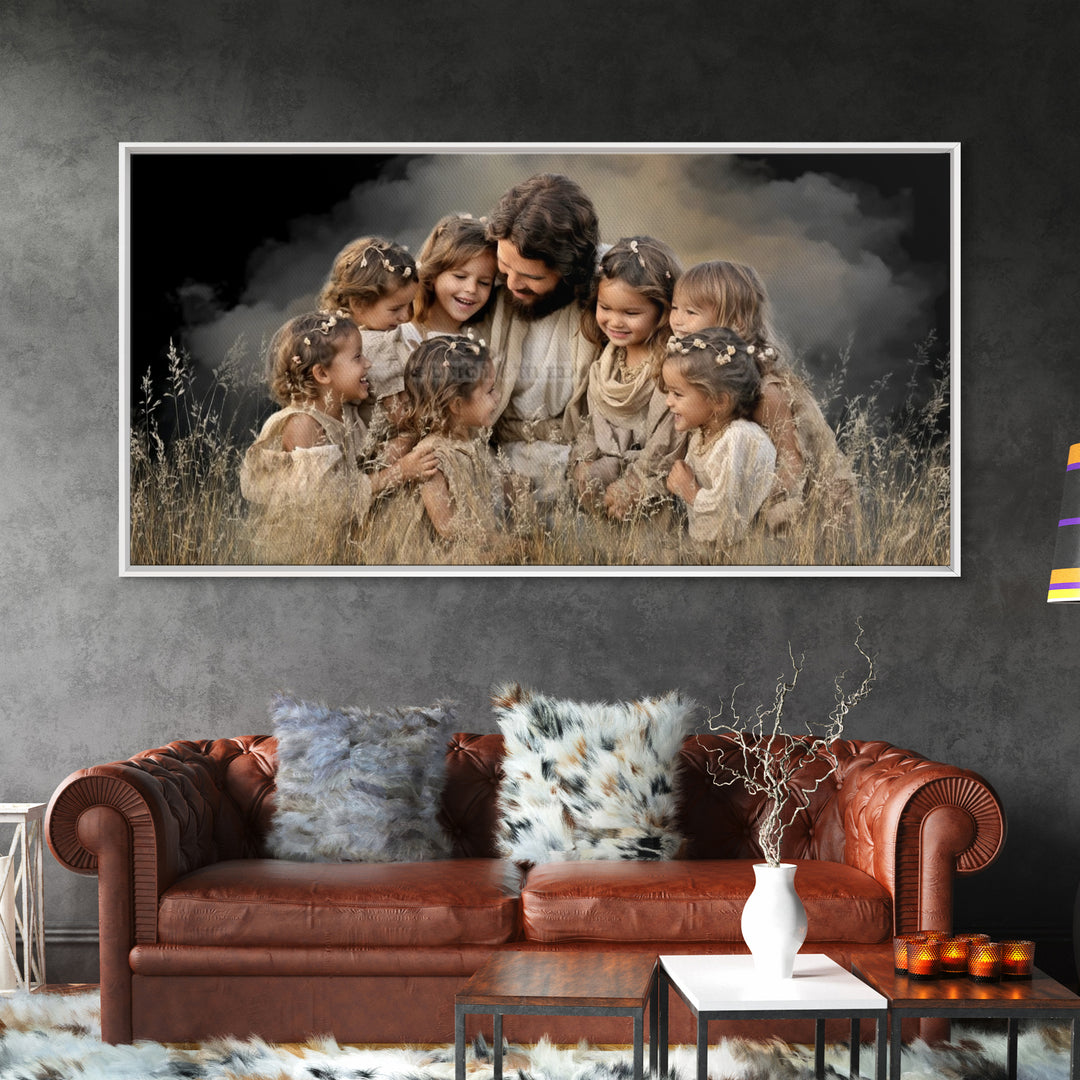 Joyful Meadow, Framed Canvas Print, Christian Wall Art, Jesus Painting, Christian Art Canvas, Christian Art Prints, Christian Gift Ideas