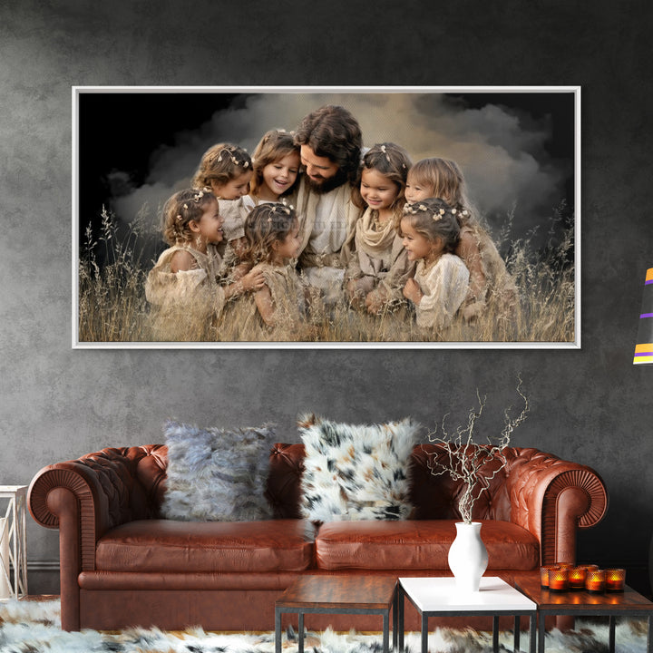 Joyful Meadow, Framed Canvas Print, Christian Wall Art, Jesus Painting, Christian Art Canvas, Christian Art Prints, Christian Gift Ideas