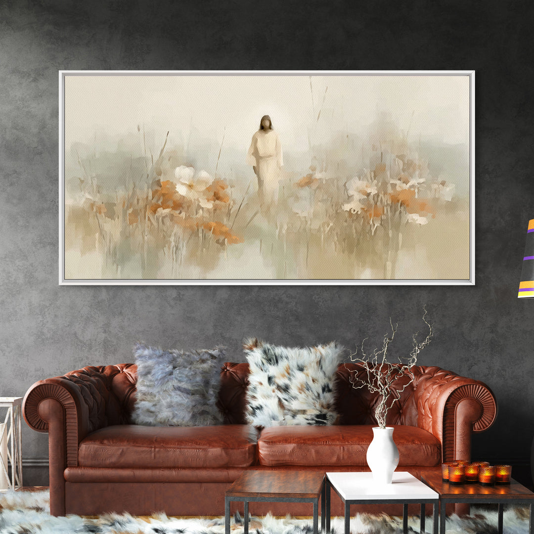 Peaceful Dawn Path – Framed Canvas Print – Jesus Painting – Christian Art Canvas – Christian Wall Art – Christmas Art – Christian Gift Idea