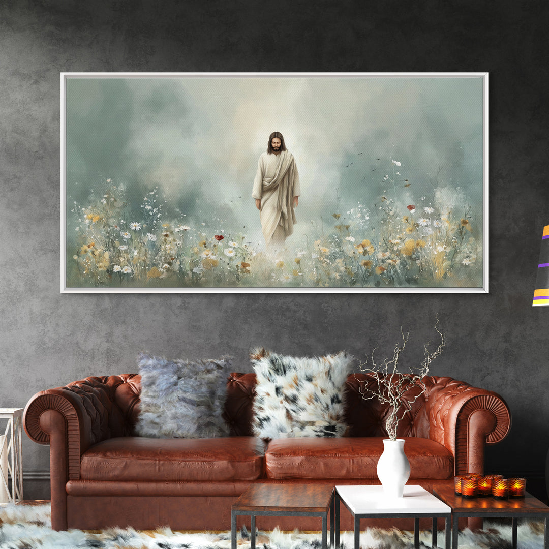 Heavenly Garden Walk – Framed Canvas Print – Christian Art Print – Jesus Painting – Christian Wall Art – Christian Christmas Art – Christia