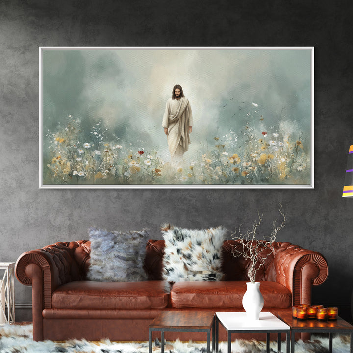 Heavenly Garden Walk – Framed Canvas Print – Christian Art Print – Jesus Painting – Christian Wall Art – Christian Christmas Art – Christia