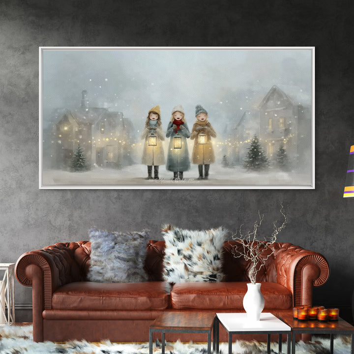 Caroling Light | Framed Canvas Print | Christmas Art Prints | Christian Christmas Art | Christian Wall Art | Christian Gift Ideas | Xmas Ar