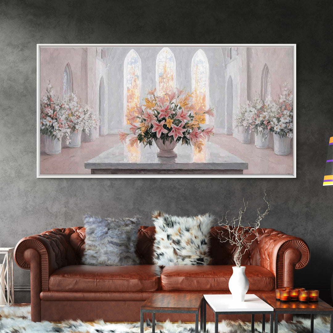 Radiant Blossoms, Framed Canvas Print, Christian Wall Art, Subtle Christian Art, Christian Art Canvas, White Christmas Art, Christian Decor