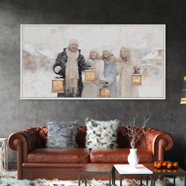 Family Lanterns - Framed Canvas Print - Christmas Wall Art - Christian Christmas Art - Christian Art Canvas - Modern Christian Art - Xmas A
