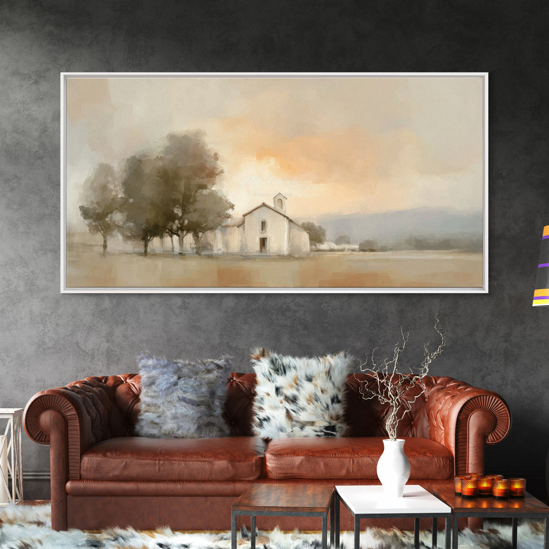 Chapel At Dawn – Framed Canvas Print – Christian Wall Art – Minimalist Christian Art – Christian Art Canvas – Modern Christian Painting – P