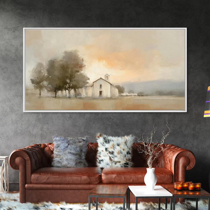Chapel At Dawn – Framed Canvas Print – Christian Wall Art – Minimalist Christian Art – Christian Art Canvas – Modern Christian Painting – P