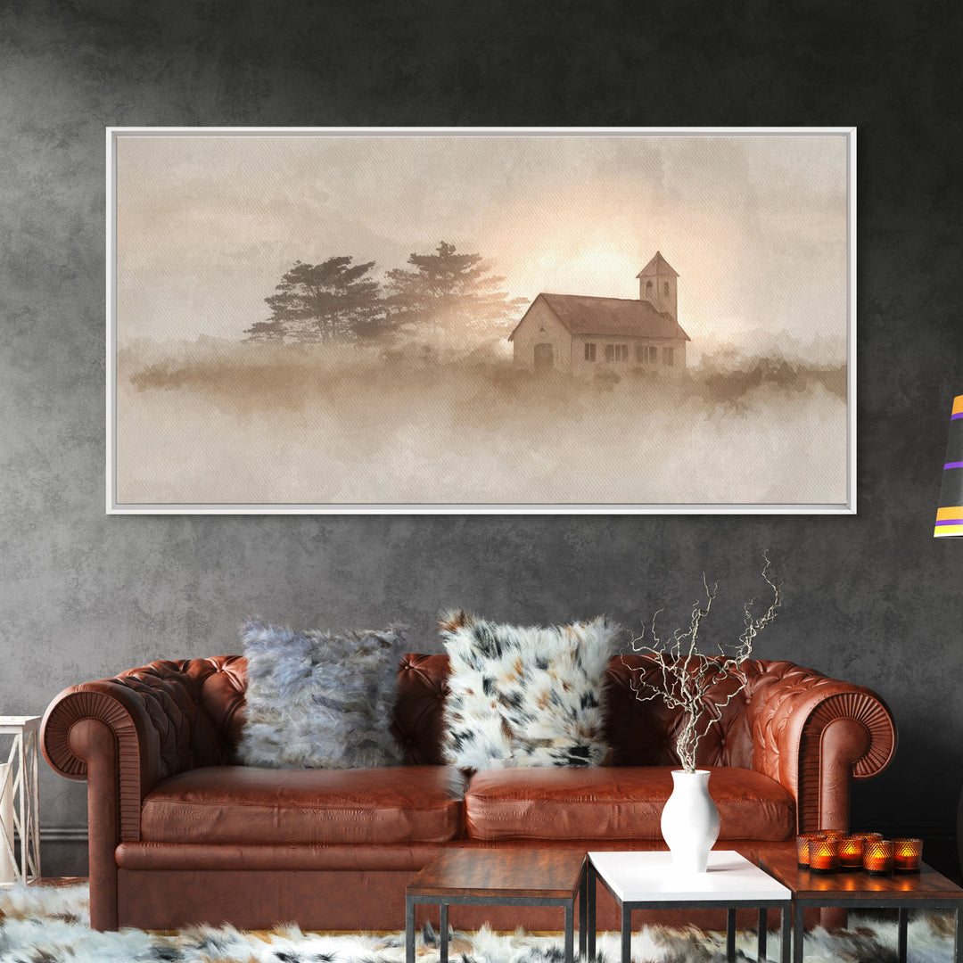 Morning Chapel Peace – Framed Canvas Print – Christian Art Canvas – Christian Wall Art – Subtle Christian Art – Christian Art Print – Moder