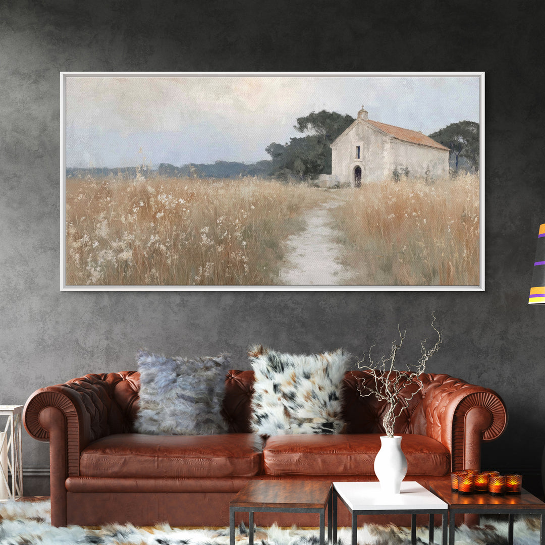 Fieldside Chapel Rest – Framed Canvas Print – Christian Art Work – Christian Wall Art – Christian Art Canvas – Christian Decor – Minimalist