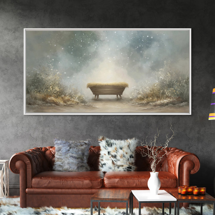 Holy Manger Glow | Framed Canvas Print | Christian Christmas Art | Christmas Wall Art | Christian Art Canvas | Christian Decor