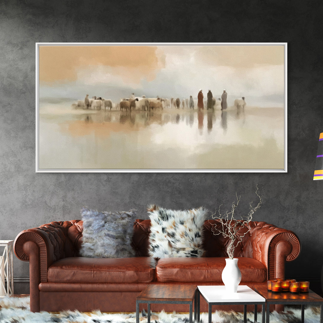 Shepherds In Stillness – Framed Canvas Print – Christian Wall Art – Christian Art Canvas – Christian Painting – Christmas Art – Subtle Chri