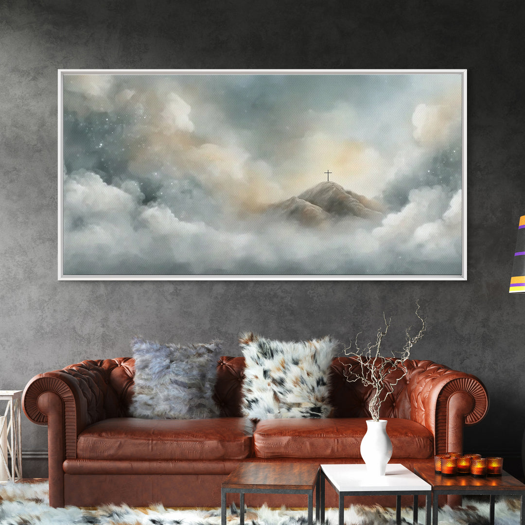 Silent Peaks – Framed Canvas Print – Christian Wall Art – Minimalist Christian Art – Christian Art Canvas – Christmas TV Art