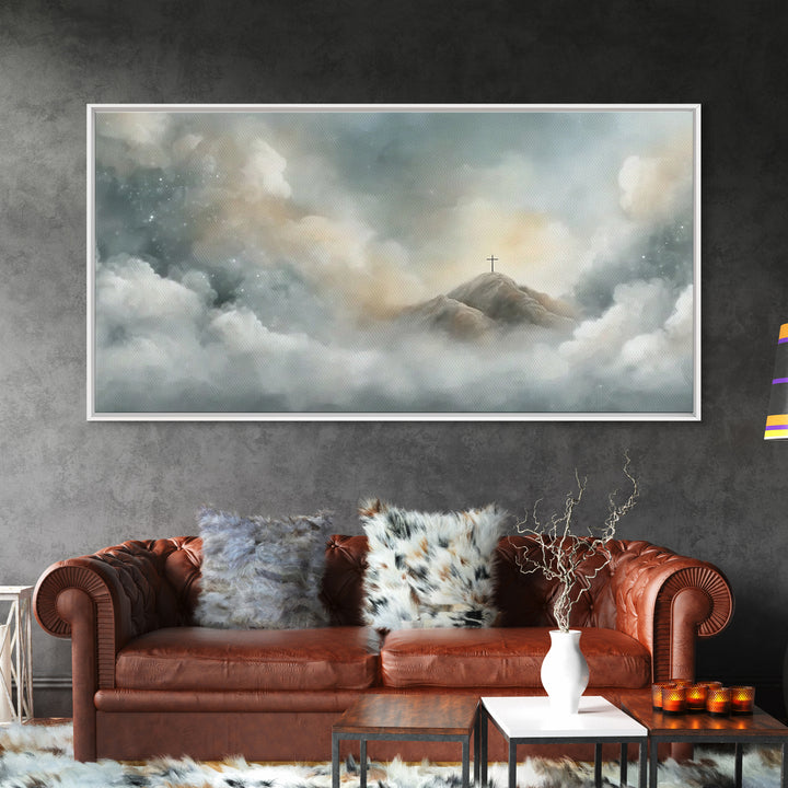 Silent Peaks – Framed Canvas Print – Christian Wall Art – Minimalist Christian Art – Christian Art Canvas – Christmas TV Art