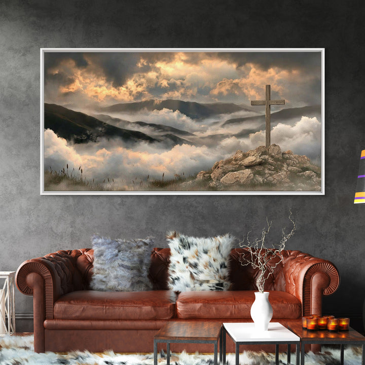 Cross Of Dawn – Framed Canvas Print – Christian Art Canvas – Christian Wall Art – Moody Christian Art – Christmas Art Framed