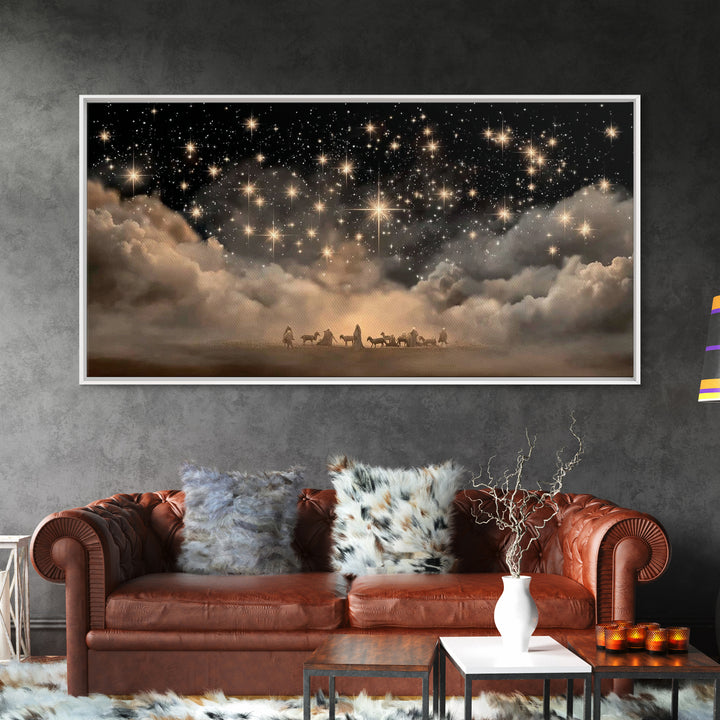 Nativity Night – Framed Canvas Print – Christian Art Canvas – Christmas Art Work – Christian Wall Art – Moody Christmas Art