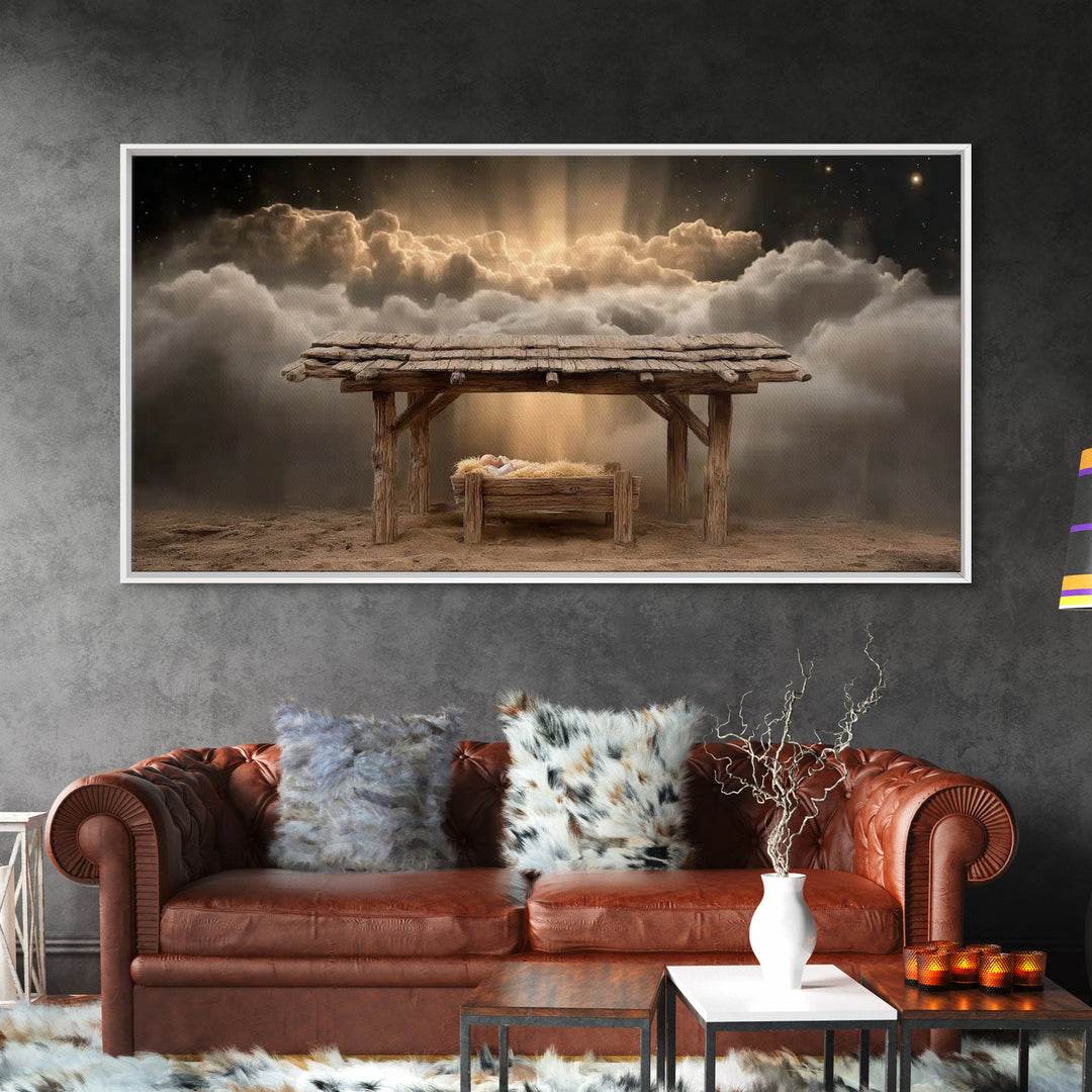 Manger Of Light – Framed Canvas Print – Christian Art Canvas – Christian Christmas Art – Christian Wall Art – Christmas Art