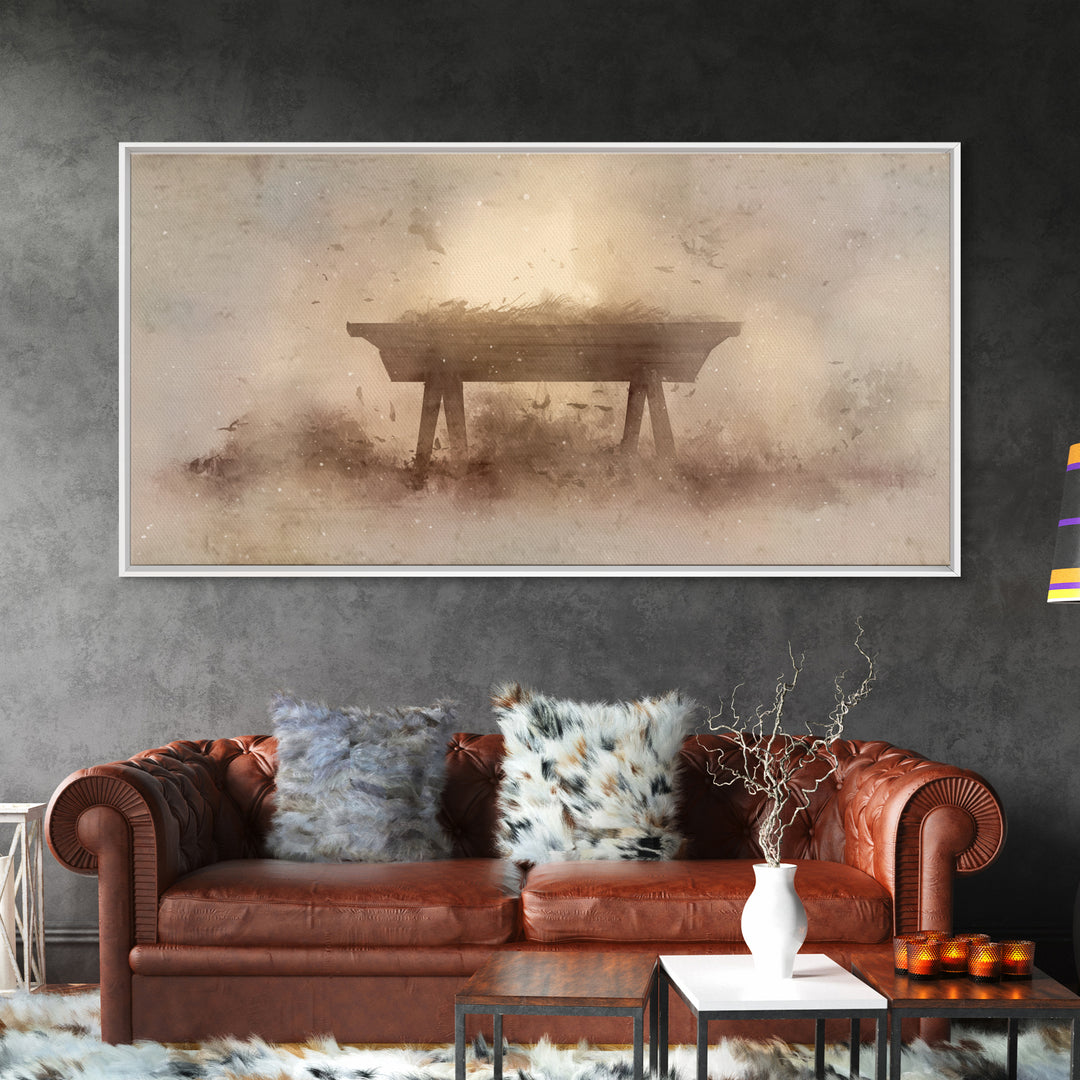 Divine Night Cradle, Framed Canvas Print, Christian Wall Art, Christian Art Canvas, Christian Christmas Art, Christmas Decor