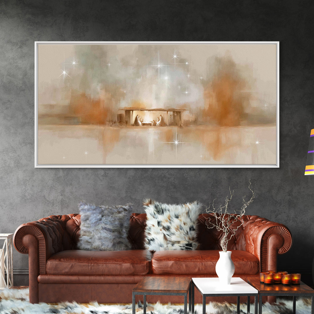 Starry Night Nativity – Framed Canvas Print – Christian Christmas Art – Christian Wall Art – Christian Art Canvas – Christmas Art