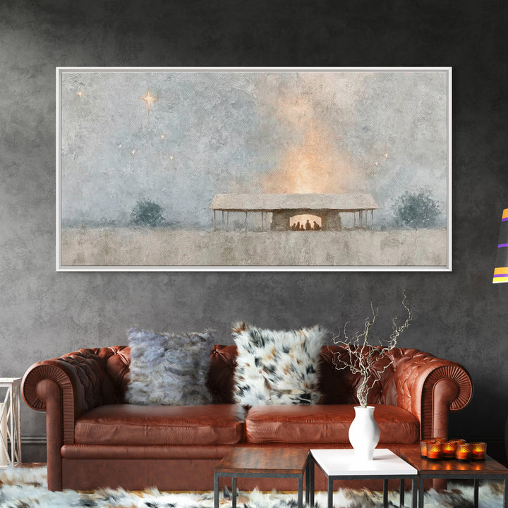 Holy Stable Glow | Framed Canvas Print | Christian Wall Art | Christian Christmas Art | Christmas Art | Christian Art Canvas
