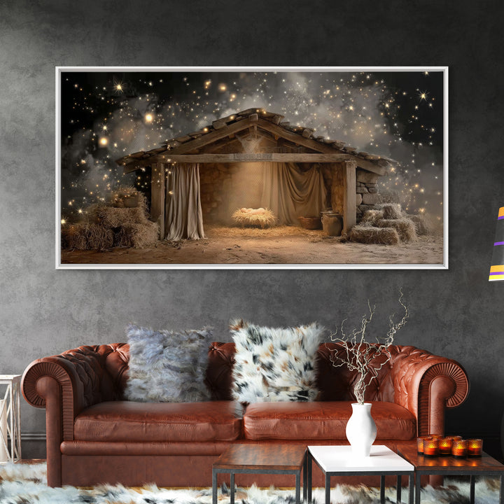 Blessed Night Shelter – Framed Canvas Print – Christmas Art – Christian Art Canvas – Christian Wall Art – Christian Christmas Art