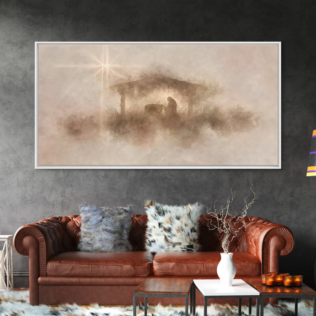 Gentle Nativity Mist | Framed Canvas Print | Christian Christmas Art | Christian Wall Art | Christian Art Canvas | Christmas Art