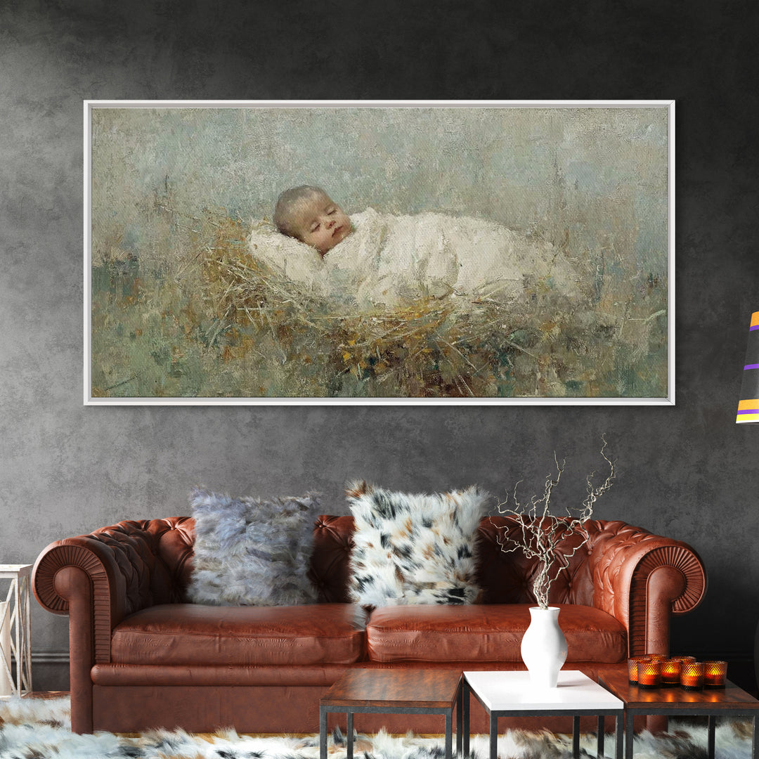 Sacred Manger – Framed Canvas Print – Jesus Christmas Art – Christian Art Canvas – Christmas Wall Art – Christian Christmas Decorations – V
