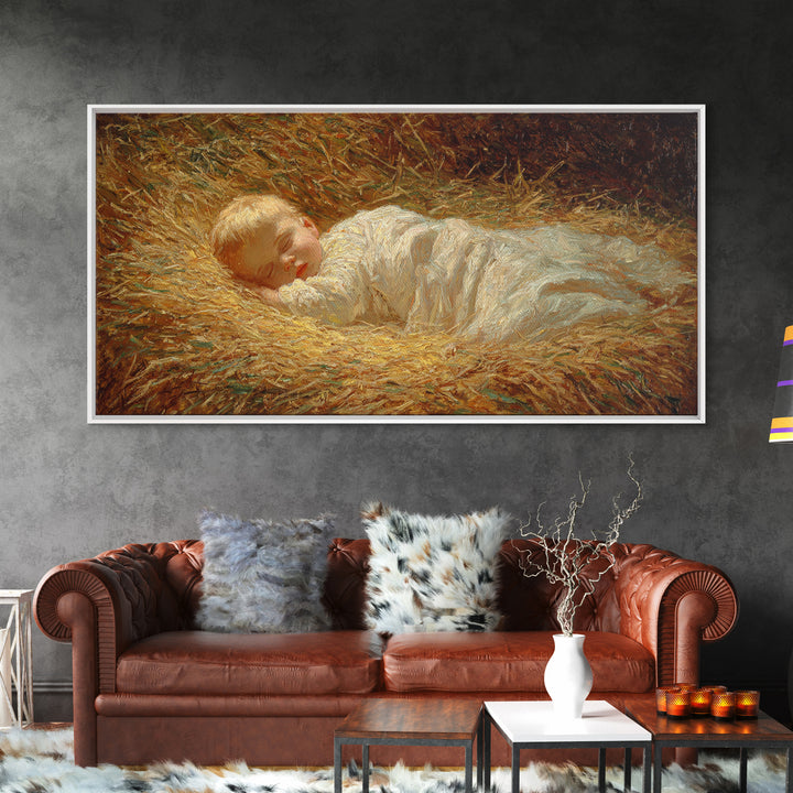 Manger Serenity – Framed Canvas Print – Christian Art Canvas – Christmas Art Prints – Christian Christmas Art – Vintage Christmas Art – Chr
