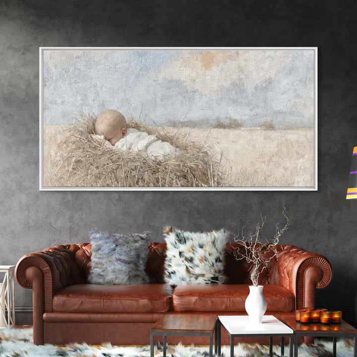 Infant Grace – Framed Canvas Print – Christian Art Canvas – Christmas Wall Art – Christian Christmas Decorations – White Christmas Art – Ch