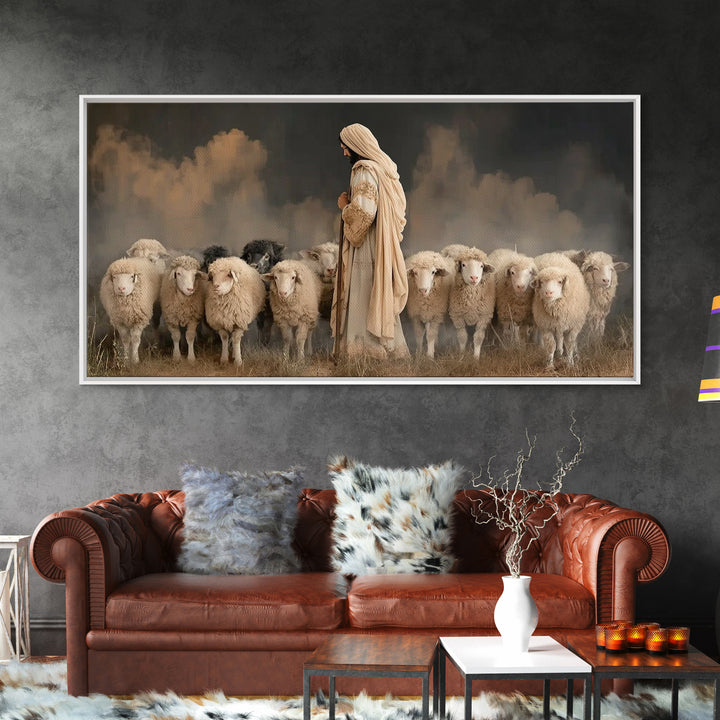 Flock Of Hope – Framed Canvas Print – Jesus Painting – Christian Art Canvas – Christian Wall Art – Large Jesus Painting – Christian Art Gif