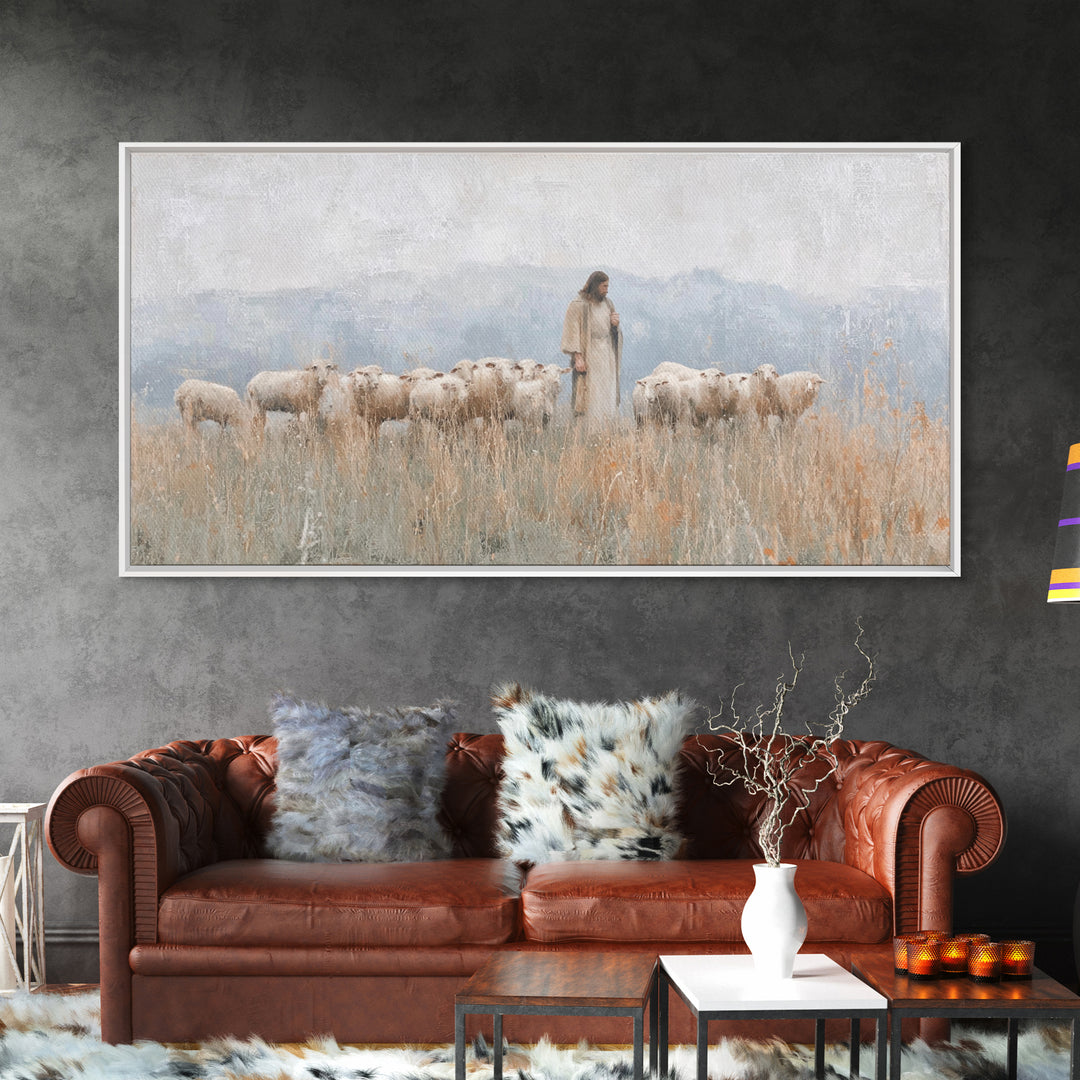 Pasture Guardian – Framed Canvas Print – Christian Art Canvas – Jesus Painting – Christian Wall Art – Christian Painting – Christian Decor