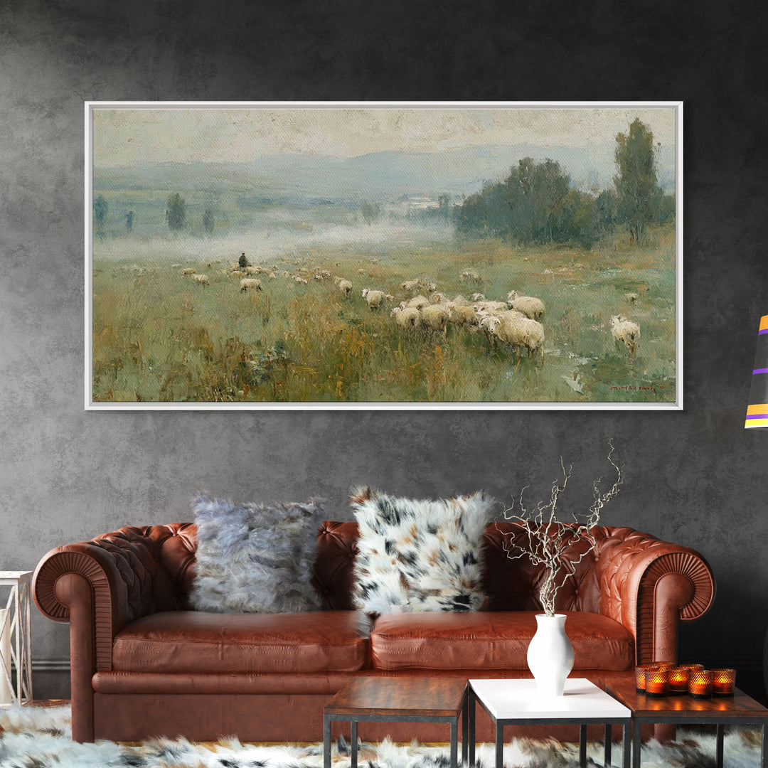 Twilight Pasture Peace, Framed Canvas Print, Christian Wall Art, Jesus Painting, Christian Art Canvas, Moody Christian Art, Christmas Wall