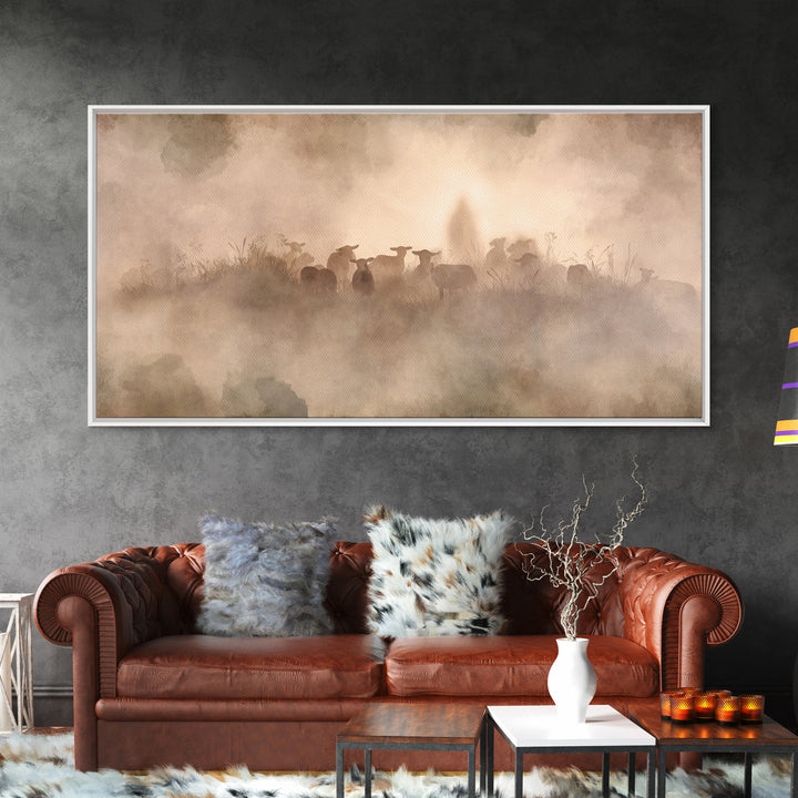 Misty Shepherd Path – Framed Canvas Print – Christian Wall Art – Christian Art Canvas – Jesus Painting – Moody Christian Art – Christian De