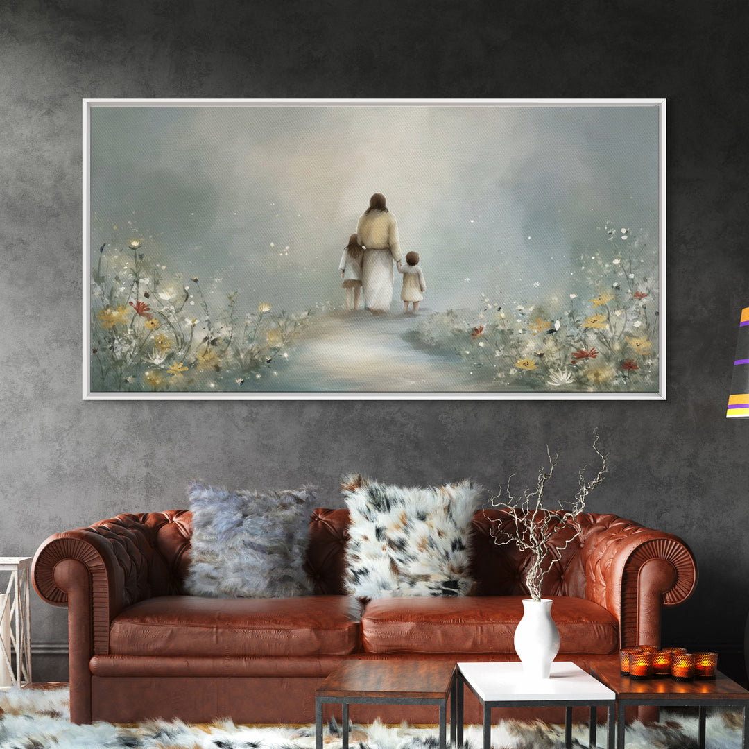 Heaven’s Meadow Path | Framed Canvas Print | Jesus Painting | Christian Art Canvas | Christian Wall Art | Modern Christian Art | Christian