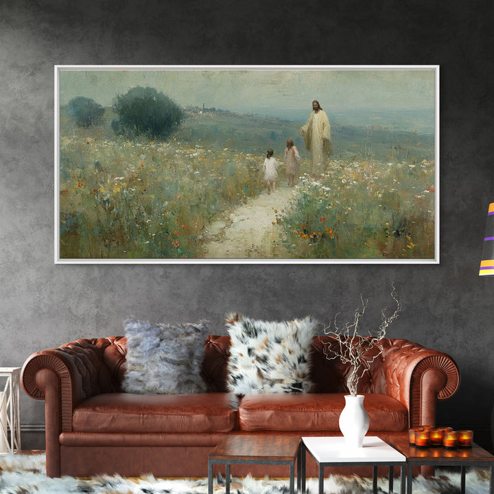 Hillside Promise Walk | Framed Canvas Print | Christian Art Canvas | Christian Wall Art | Jesus Painting | Christian Art Print | Christian