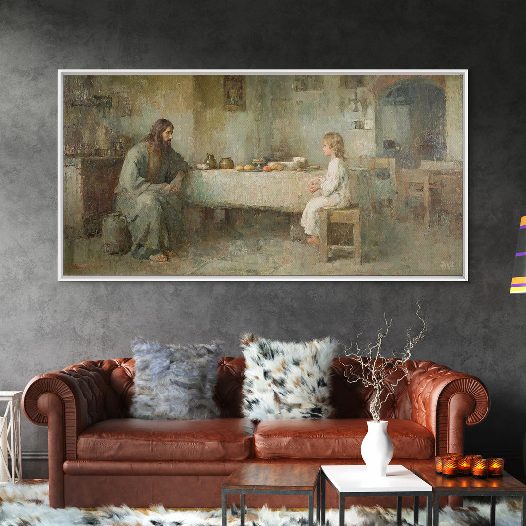 Humble Table Grace, Framed Canvas Print, Christian Wall Art, Christian Art Canvas, Jesus Painting, Christian Decor, Minimalist Christian Ar
