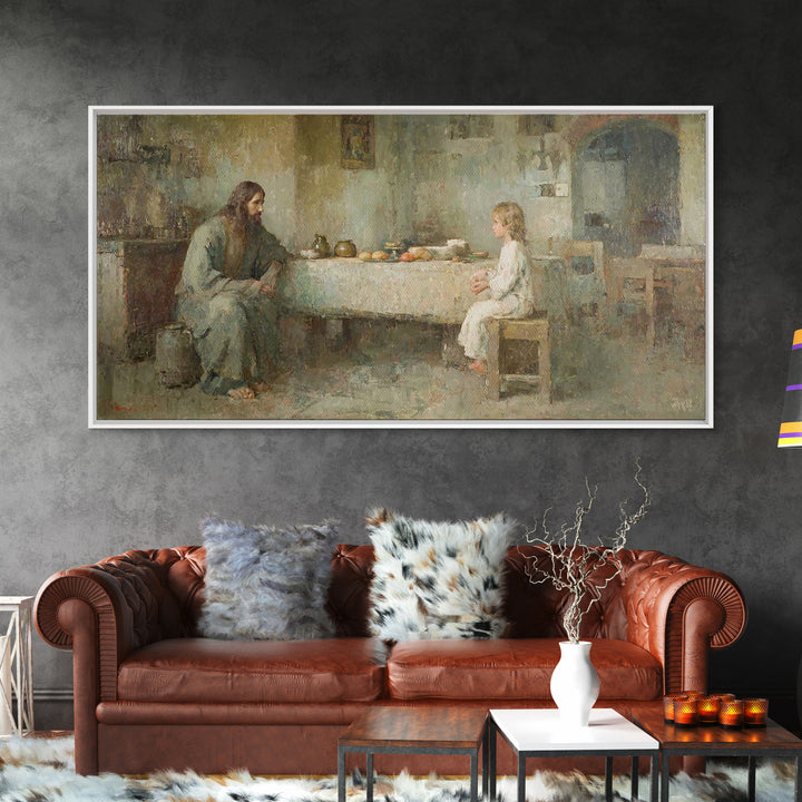 Humble Table Grace, Framed Canvas Print, Christian Wall Art, Christian Art Canvas, Jesus Painting, Christian Decor, Minimalist Christian Ar