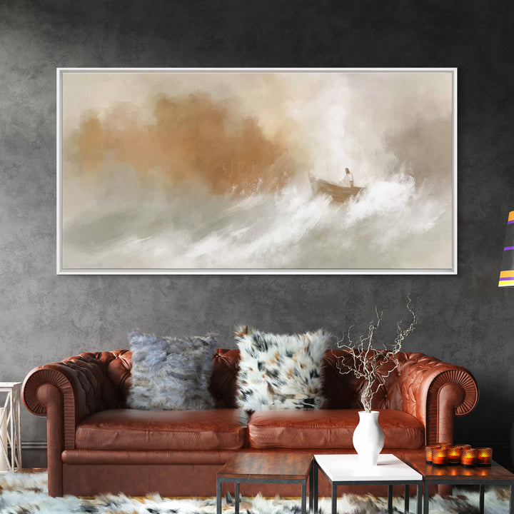 Calm In The Storm – Framed Canvas Print – Christian Art Print – Jesus Painting – Christian Wall Art – Moody Christmas Art – Christian Chris