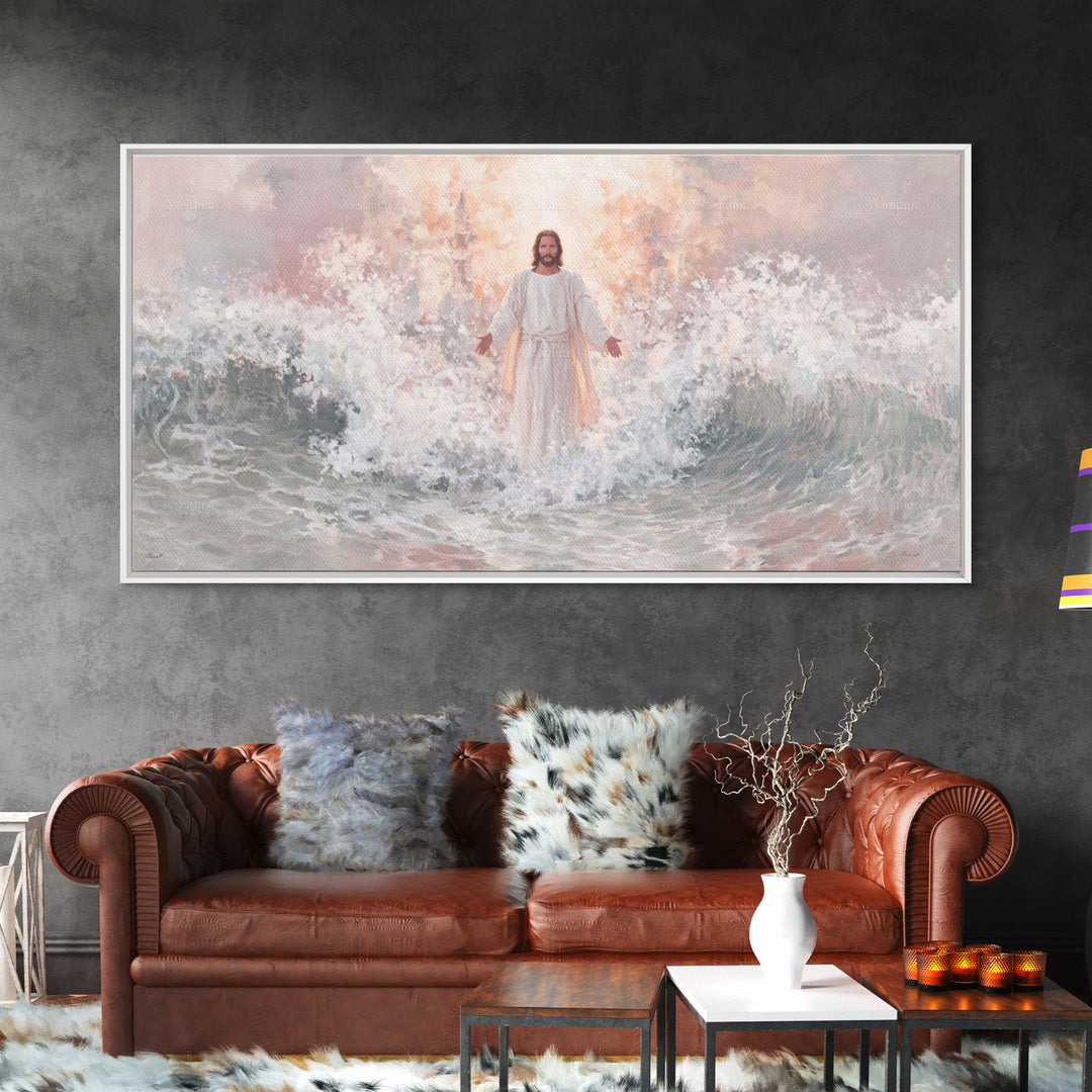 Stormlight Redeemer – Framed Canvas Print – Christian Wall Art – Jesus Art Print – Modern Christian Art – Christmas Art – Christian Decor F