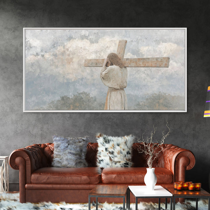 Shadow Of Mercy | Framed Canvas Print | Christian Art Canvas | Jesus Painting | Moody Christian Art | Christian Decorations | Christian Art