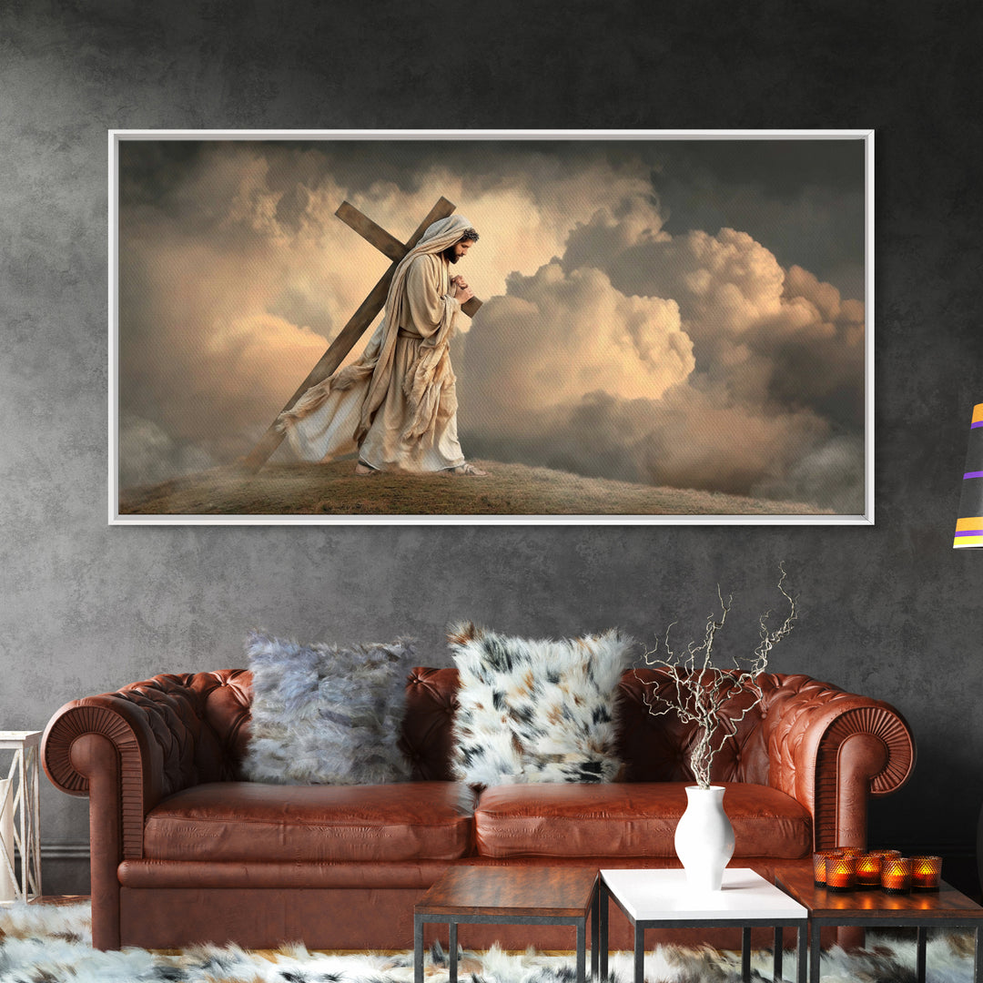 Hilltop Grace, Framed Canvas Print, Jesus Painting, Christian Christmas Art, Christian Art Print, Subtle Christian Art