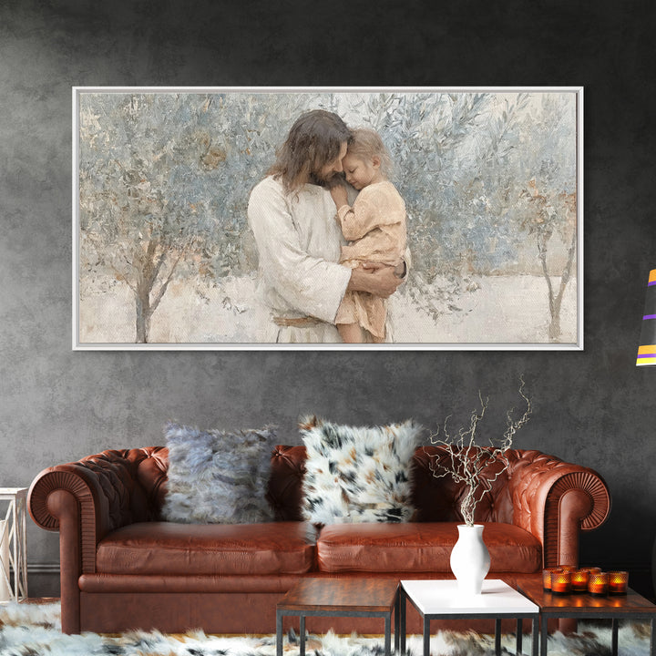 Gentle Embrace, Framed Canvas Print, Jesus Painting Canvas, Christian Art Gift, Christian Wall Art, Modern Christian Art