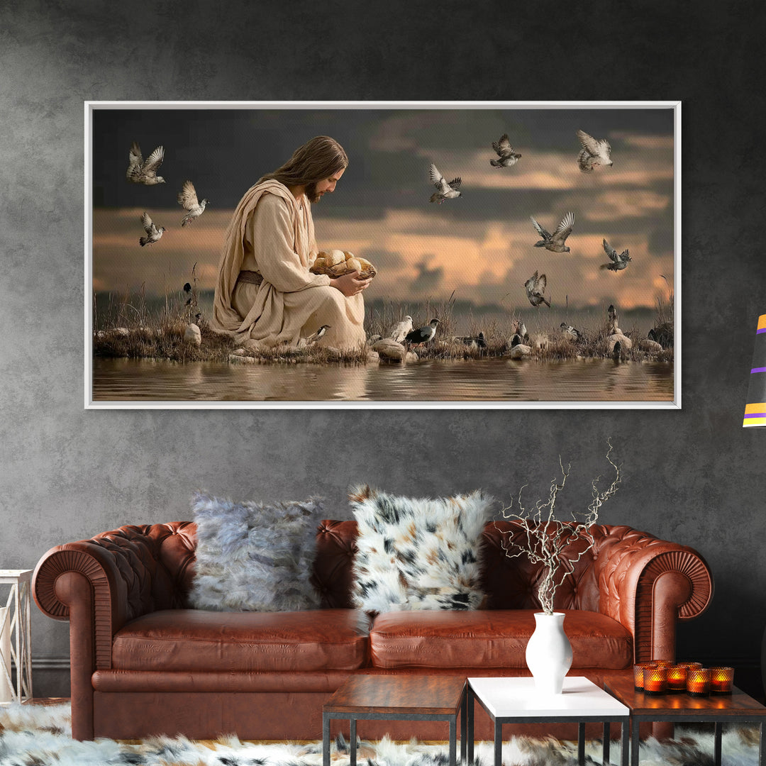 Evening Provision – Framed Canvas Print – Jesus Painting – Christian Christmas Art – Moody Christian Art – Christian Art Work