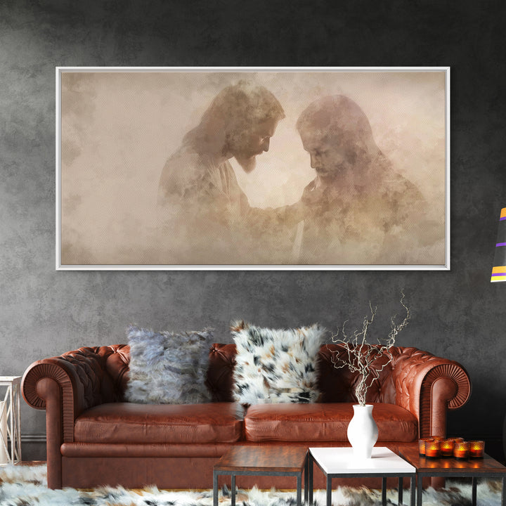 Quiet Consolation | Framed Canvas Print | Jesus Painting | Christian Art Work | Moody Christian Art | Christian Gift