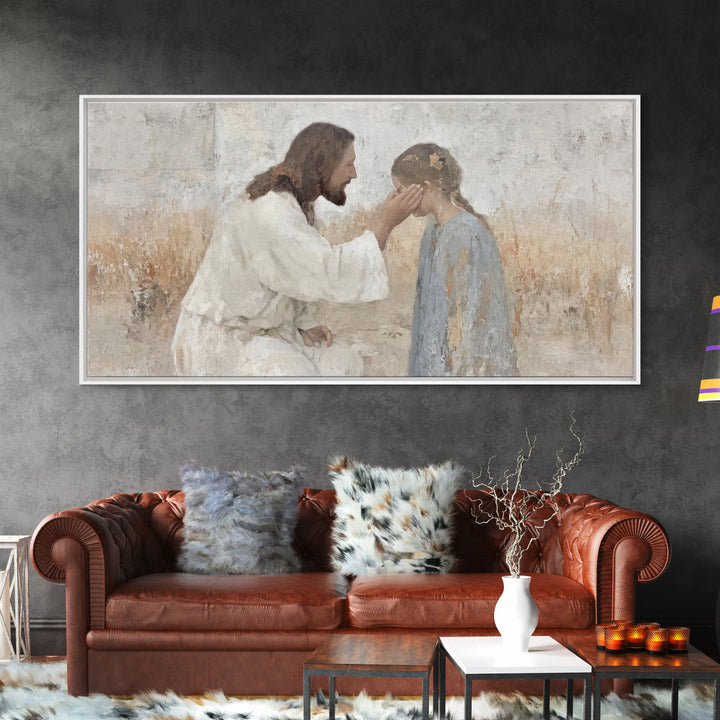 Healing Grace – Framed Canvas Print – Christian Paintings – Jesus Art Print – Minimalist Christian Art – Christian Wall Art