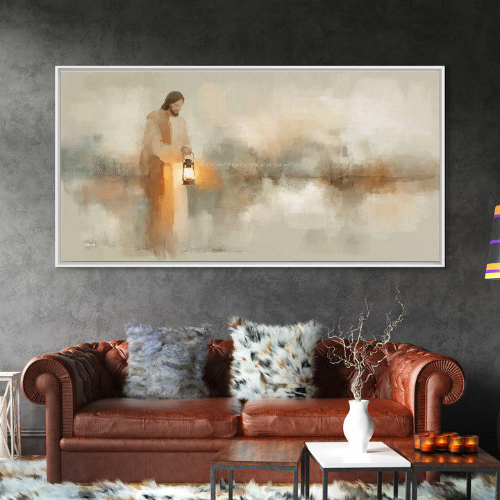 Gentle Lantern Light – Framed Canvas Print – Christian Wall Art – Christian Art Canvas – Jesus Painting – Christian Christmas Art